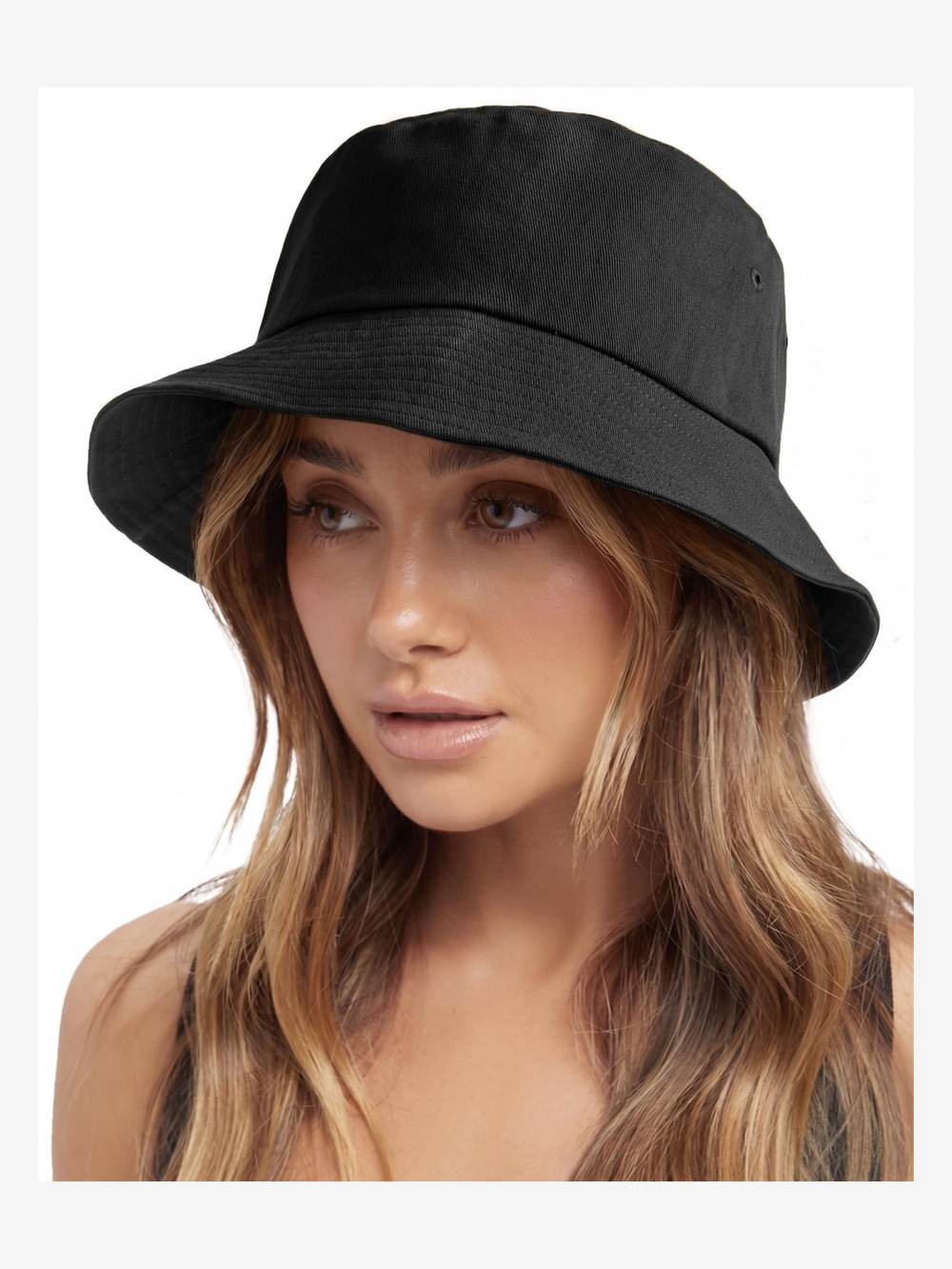 Bucket Hats for Women Washed Cotton Packable Summer Beach Sun | Black | Size M-L